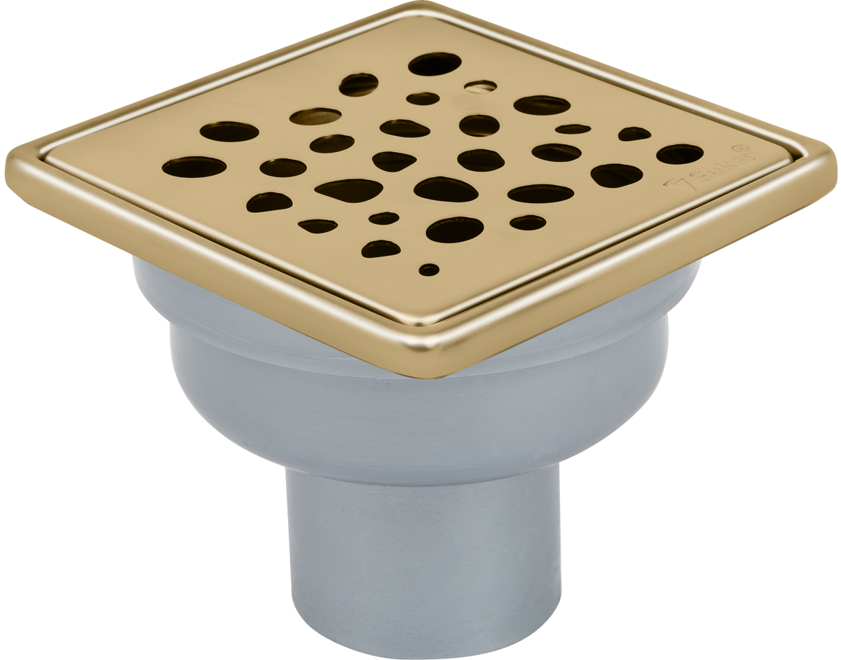 Sukar Tesisat Süzgeci 10x10 cm Gold Çelik Çerçeveli Çakıl Taşı Izgaralı Alttan Çıkışlı
