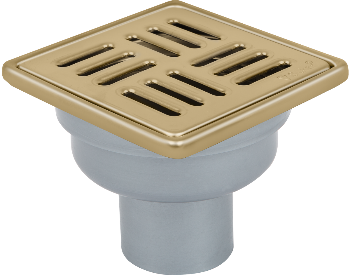 Sukar Tesisat Süzgeci 10x10 cm Gold Çelik Çerçeveli Çizgili Izgaralı Alttan Çıkışlı