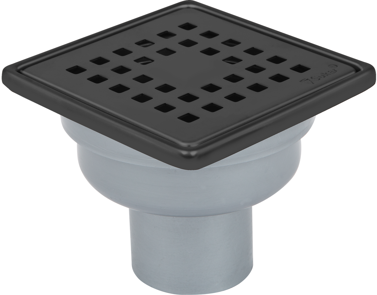 Sukar Tesisat Süzgeci 10x10 cm Black Çelik Çerçeveli Kare Izgaralı Alttan Çıkışlı