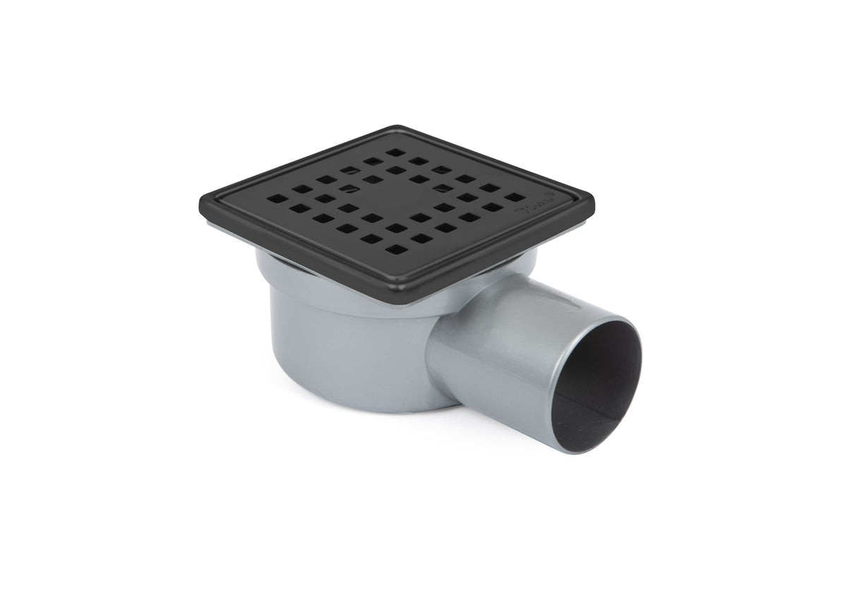 Sukar Tesisat Süzgeci 10x10 cm Black Çelik Çerçeveli Kare Izgaralı Yandan Çıkışlı