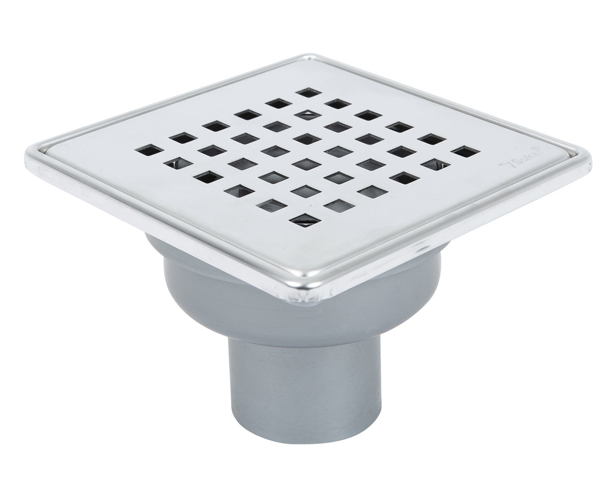 Sukar Tesisat Süzgeci 15x15 cm Paslanmaz Çelik Çerçeveli Kare Izgaralı Alttan Çıkışlı