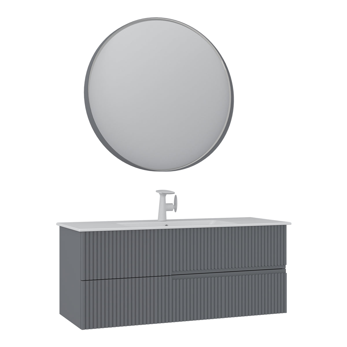 Orka Moonlight 120 cm Banyo Dolabı Takımı | Çift Çekmeceli | Mat Gri