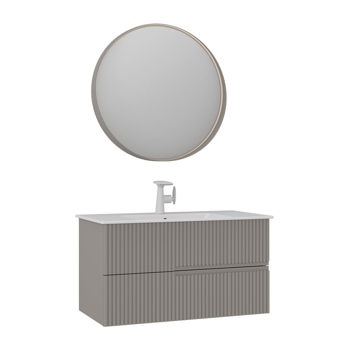 Orka Moonlight 90 cm Banyo Dolabı Takımı | Çift Çekmeceli | Mat Vizon