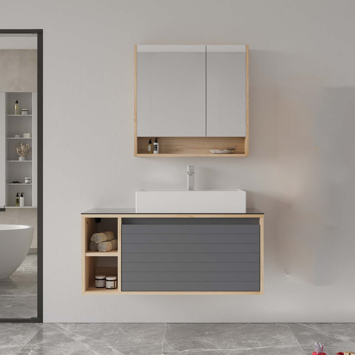 Orka Prato 100 cm Banyo Dolabı Takımı | Legnano Antrasit
