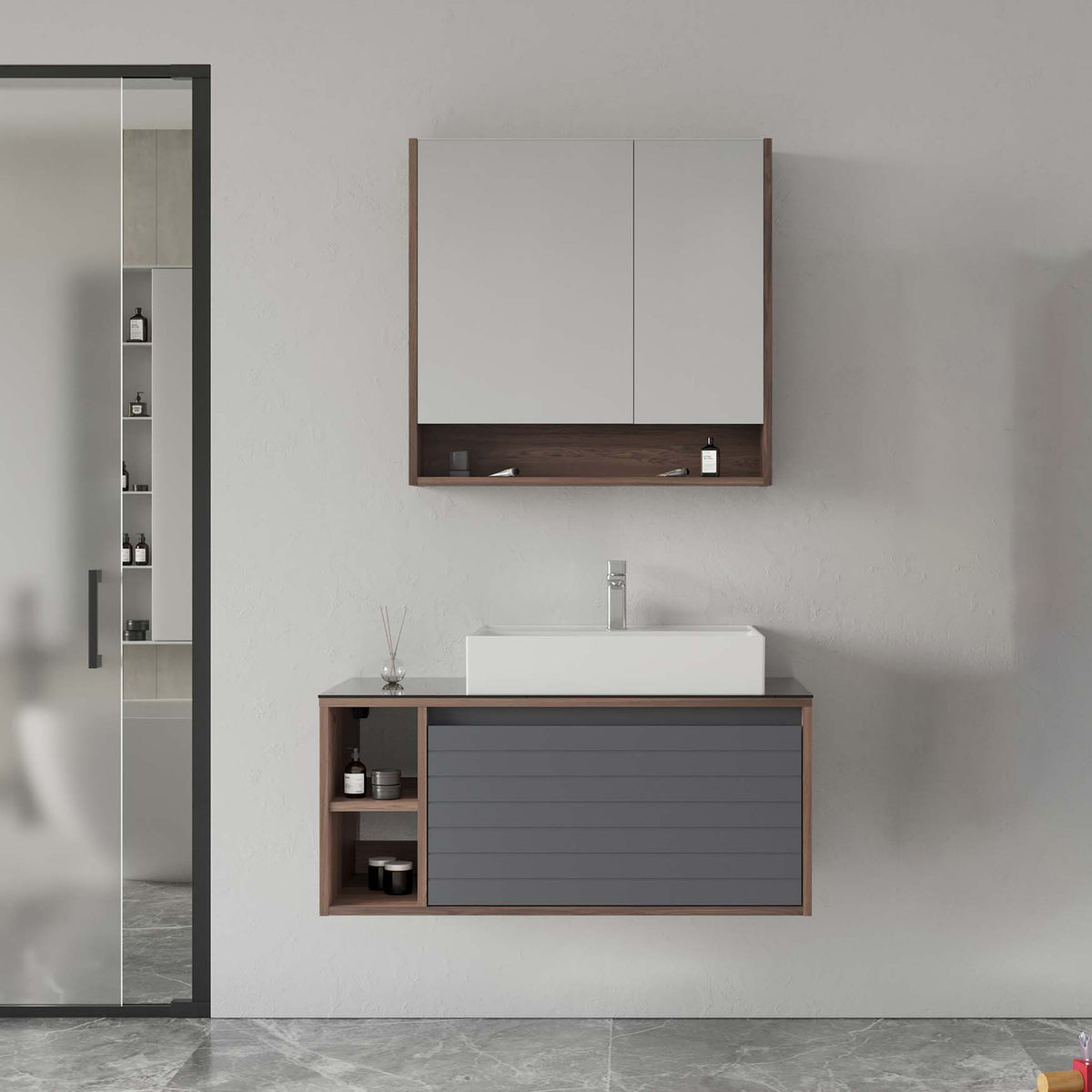 Orka Prato 100 cm Banyo Dolabı Takımı | Navaro Antrasit