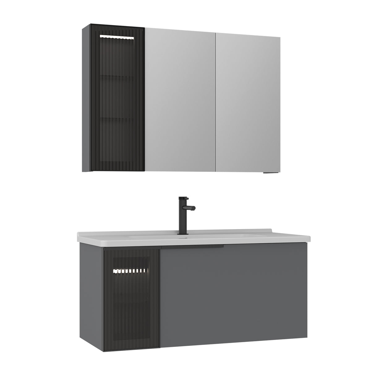 Orka Pure 100 cm Banyo Dolabı Takımı | Mat Gri