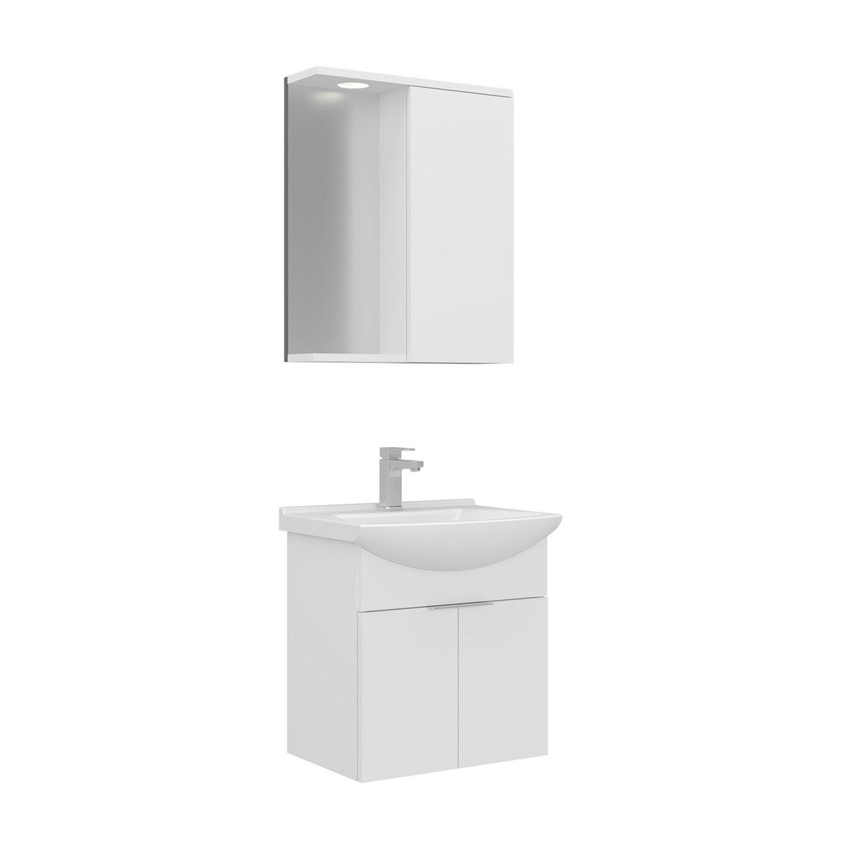 Orka Purus 55 cm Kapaklı Aynalı Dolaplı Banyo Dolabı Takımı | Spot Aynalı | Beyaz