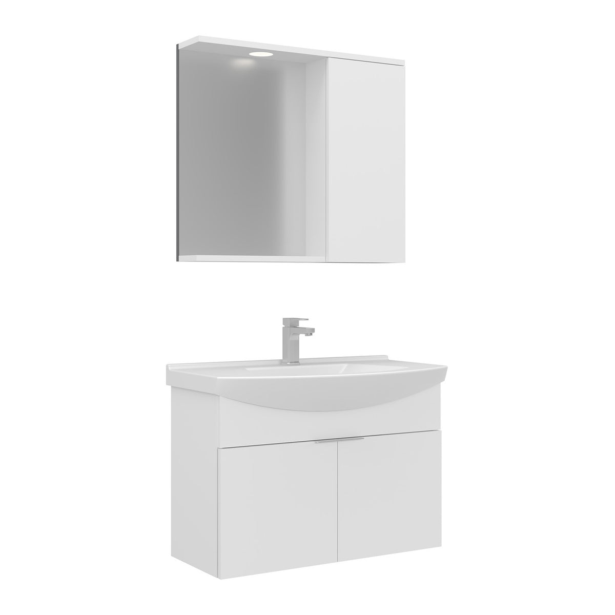 Orka Purus 80 cm Kapaklı Aynalı Dolaplı Banyo Dolabı Takımı | Spot Aynalı | Beyaz
