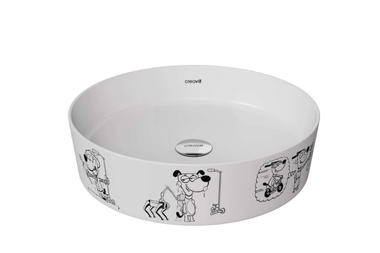 Creavit Loop Yuvarlak Çanak Lavabo Beyaz Karikatür Desen Uygulamalı Ø40 cm LP140-00CB00E-KB00 - Banyovit