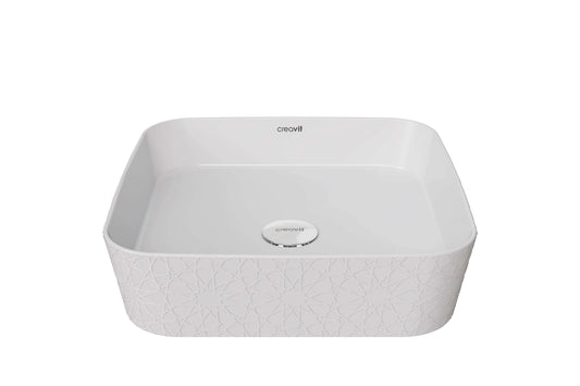 Creavit Loop Kare Çanak Lavabo Beyaz Selçuklu Rölyef Desen Uygulamalı 40 cm LP040-00CB00E-SK00 - Banyovit
