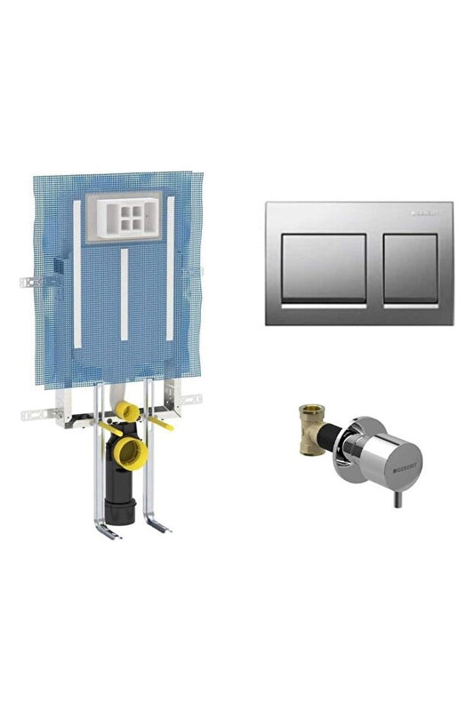 Geberit Alpha Gömme Rezervuar 8 cm Kombifix Metal Ayaklı Seti (Stop Valf + Parlak Krom Kumanda Paneli Dahil) 110.174.00.1