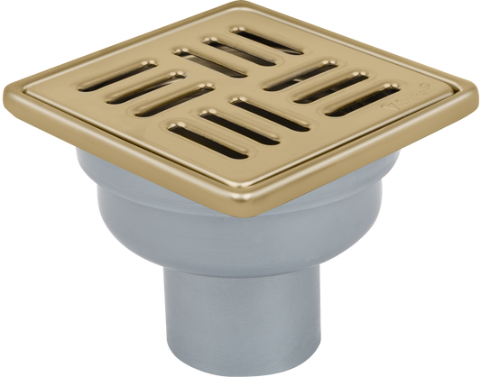 Sukar Tesisat Süzgeci 10x10 cm Gold Çelik Çerçeveli Çizgili Izgaralı Alttan Çıkışlı