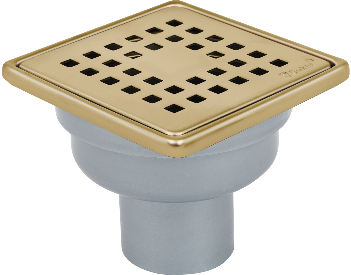 Sukar Tesisat Süzgeci 10x10 cm Gold Çelik Çerçeveli Kare Izgaralı Alttan Çıkışlı