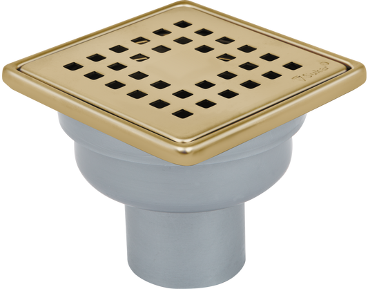 Sukar Tesisat Süzgeci 10x10 cm Gold Çelik Çerçeveli Kare Izgaralı Alttan Çıkışlı