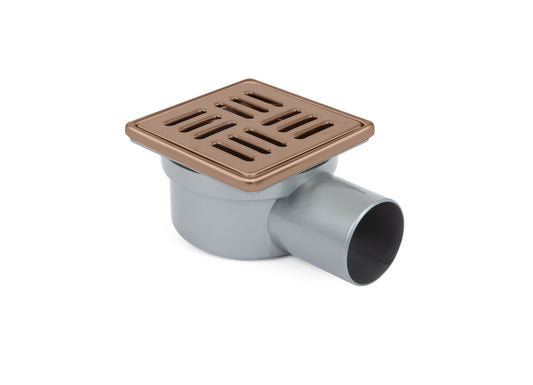 Sukar Tesisat Süzgeci 10x10 cm Bronze Çelik Çerçeveli Çizgili Izgaralı Yandan Çıkışlı