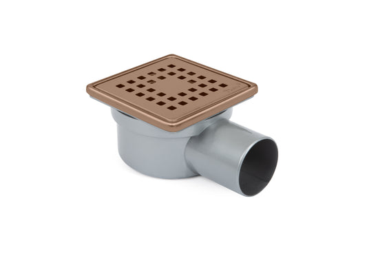 Sukar Tesisat Süzgeci 10x10 cm Bronze Çelik Çerçeveli Kare Izgaralı Yandan Çıkışlı