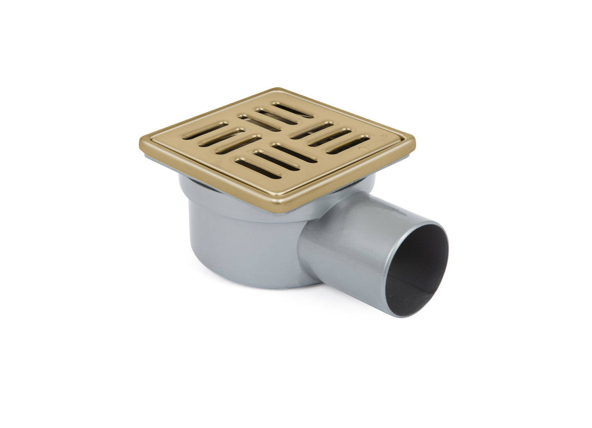 Sukar Tesisat Süzgeci 10x10 cm Gold Çelik Çerçeveli Çizgili Izgaralı Yandan Çıkışlı