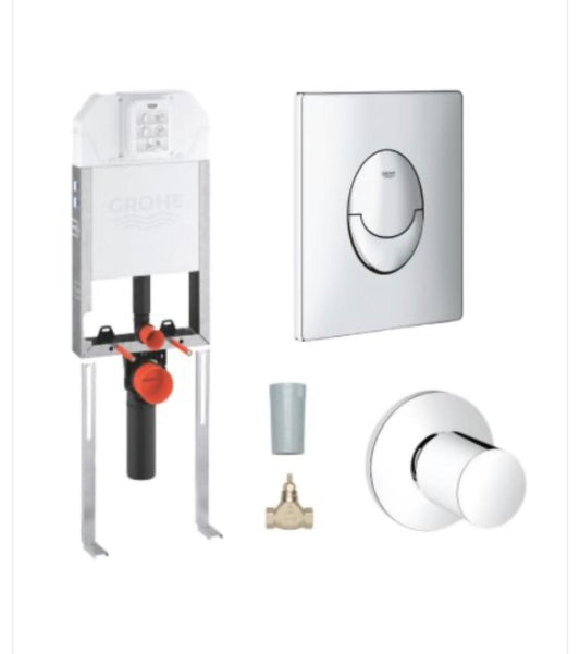 Grohe Uniset 8 cm Gömme Rezervuar Montaj Seti - Gömme Rezervuar + Yuvarlak Kumanda Paneli + Ara Kesme Valfi