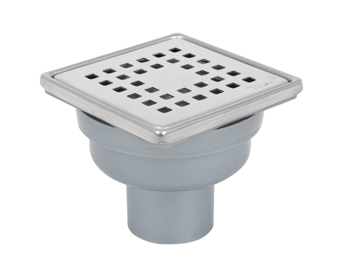 Sukar Tesisat Süzgeci 10x10 cm Paslanmaz Çelik Çerçeveli Kare Izgaralı Alttan Çıkışlı