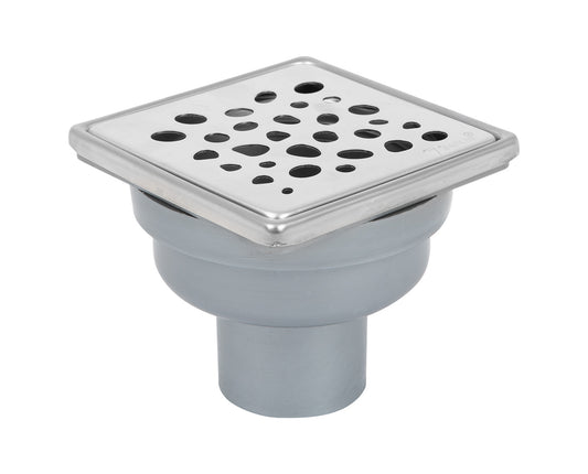 Sukar Tesisat Süzgeci 10x10 cm Paslanmaz Çelik Çerçeveli Çakıl Taşı Izgaralı Alttan Çıkışlı