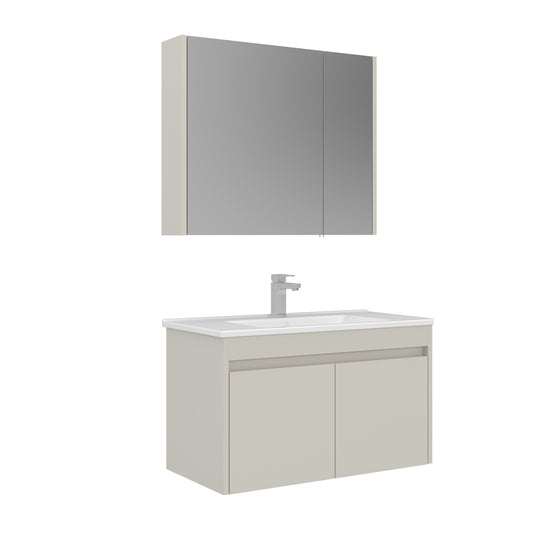 Orka Arno 85 cm Kapaklı Banyo Dolabı Takımı | Lavabo Armatür Hediyeli | Parlak Kaşmir