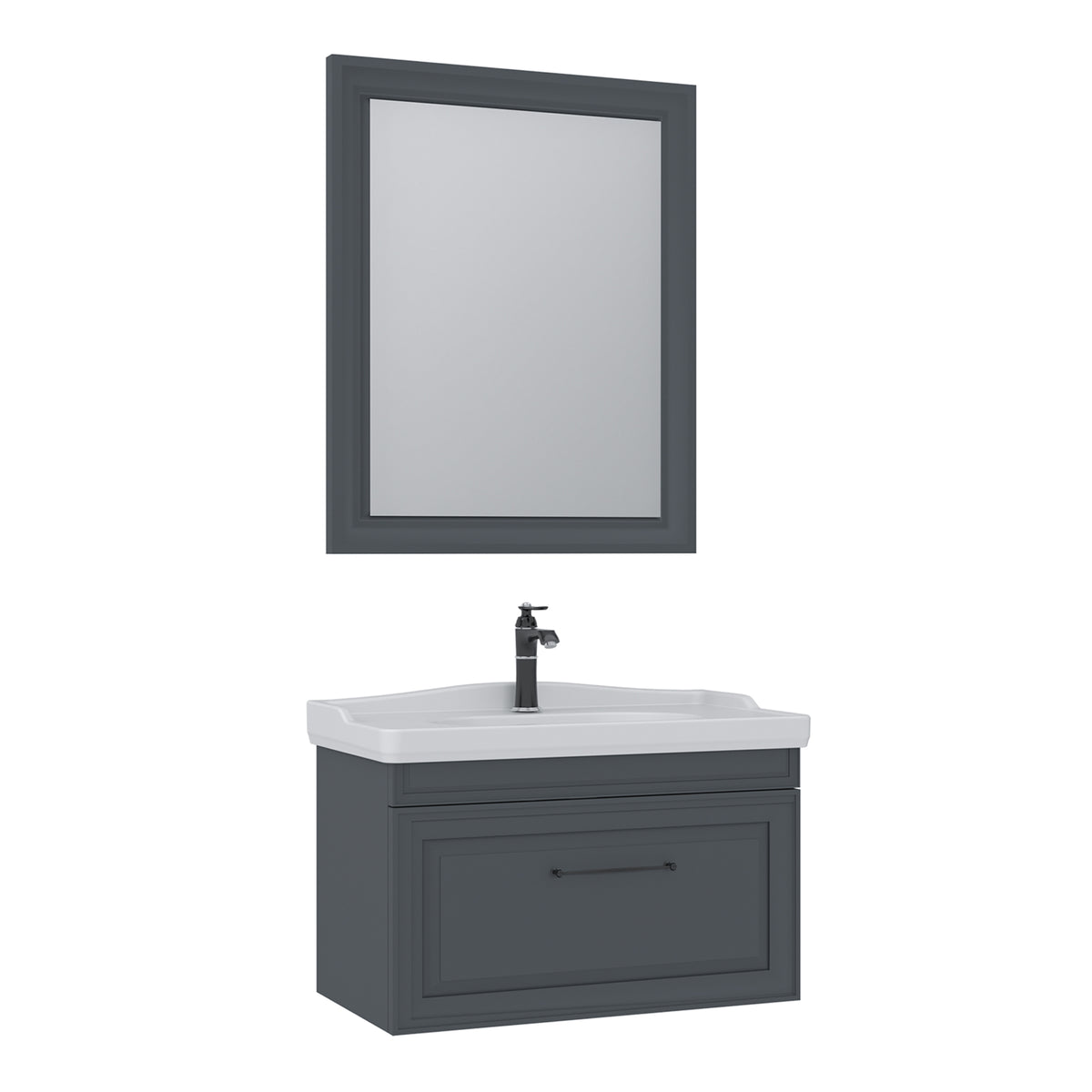 Orka Design 85 cm Banyo Dolabı Takımı | Mat Antrasit