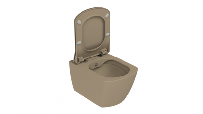 Creavit Elegant Rim-Off Kanalsız Asma Cappucino EG321-11CM00E-0000 + Creavit Elegant Droplast Yavaş Kapanan Kapağı Klozet Kapağı Cappucino KC1103.01.1800E