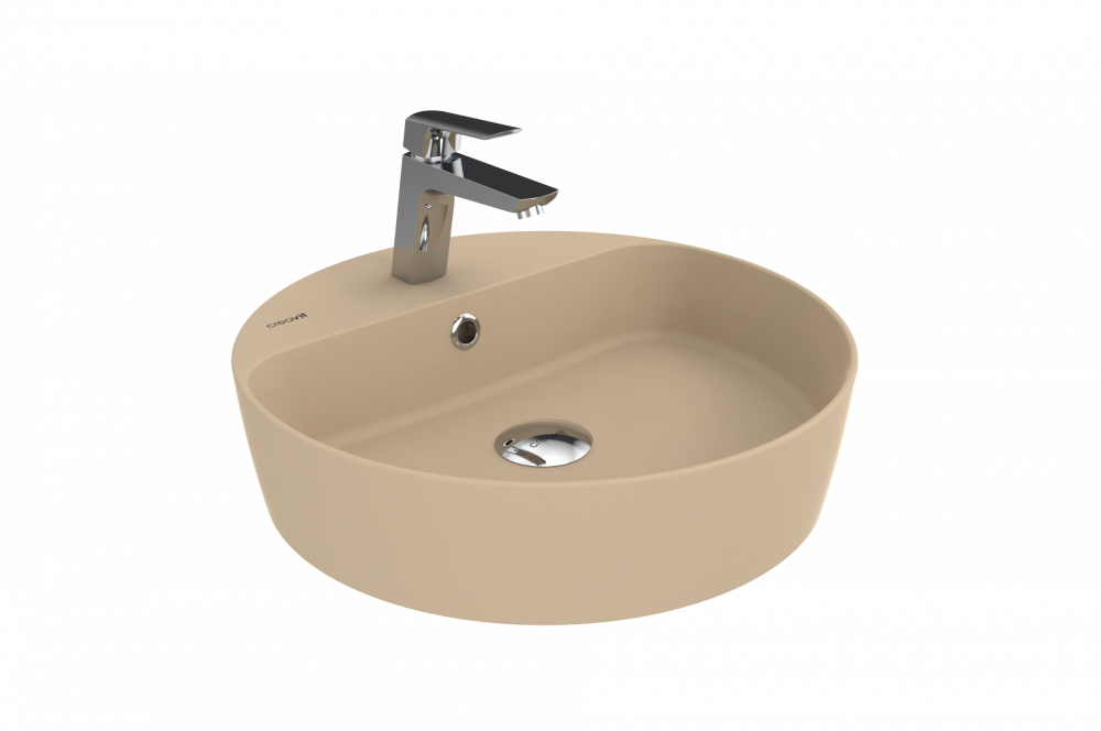 Creavit Loop Yuvarlak Masaüstü Setüstü Çanak Lavabo Mat Cappuccino Batarya Delikli Ø45 cm LP146-00CM00E-0000 - Banyovit