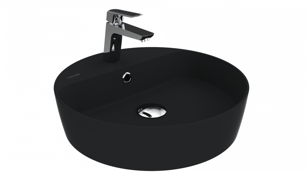 Creavit Loop Yuvarlak Masaüstü Setüstü Çanak Lavabo Siyah Mat Batarya Delikli Ø45 cm LP146-00SM00E-0000 - Banyovit