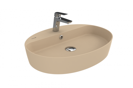 Creavit Loop Oval İnce Masaüstü Setüstü Çanak Lavabo Mat Cappuccino Batarya Delikli Ø60 cm LP161-00CM00E-0000 - Banyovit