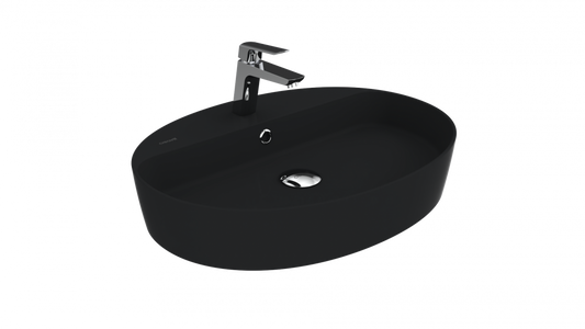 Creavit Loop Oval İnce Masaüstü Setüstü Çanak Lavabo Mat Siyah Batarya Delikli Ø60 cm LP161-00SM00E-0000 - Banyovit