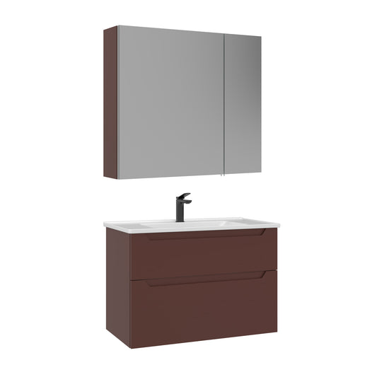 Orka Messina 85 cm Banyo Dolabı Takımı | Ayna Dolaplı | Mat Kırmızı
