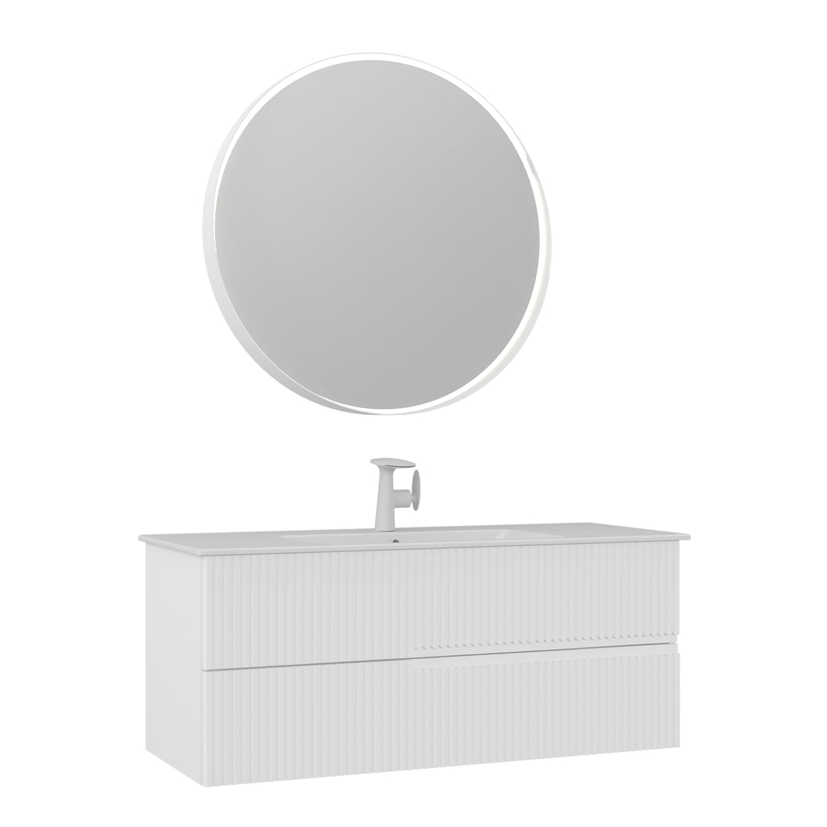 Orka Moonlight 120 cm Banyo Dolabı Takımı | Çift Çekmeceli | Mat Beyaz