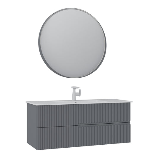 Orka Moonlight 120 cm Banyo Dolabı Takımı | Çift Çekmeceli | Mat Gri