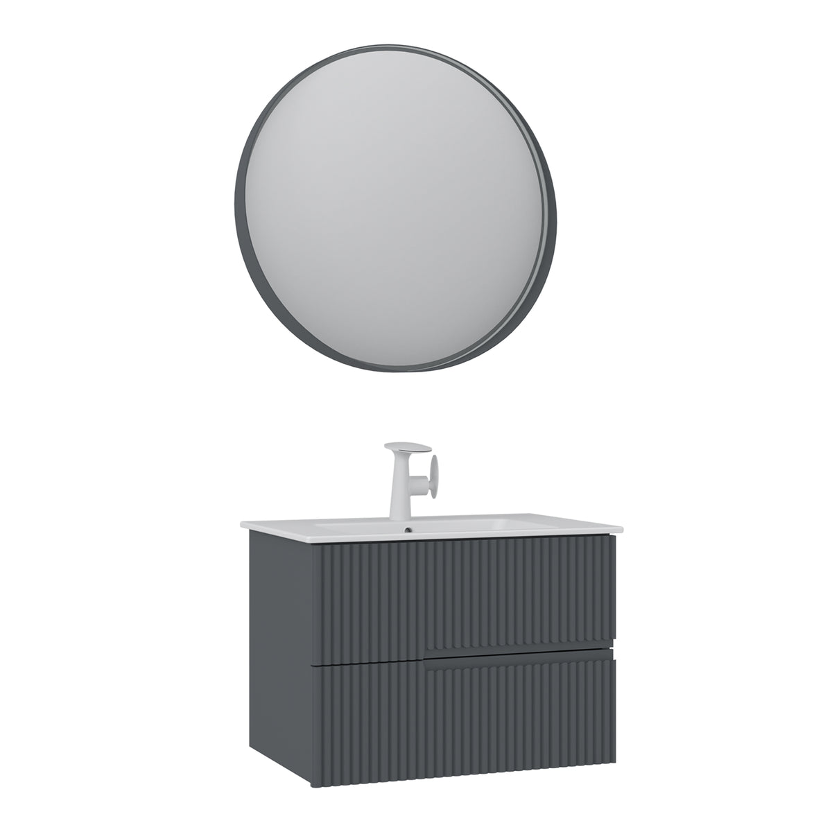 Orka Moonlight 70 cm Banyo Dolabı Takımı | Çift Çekmeceli | Mat Antrasit