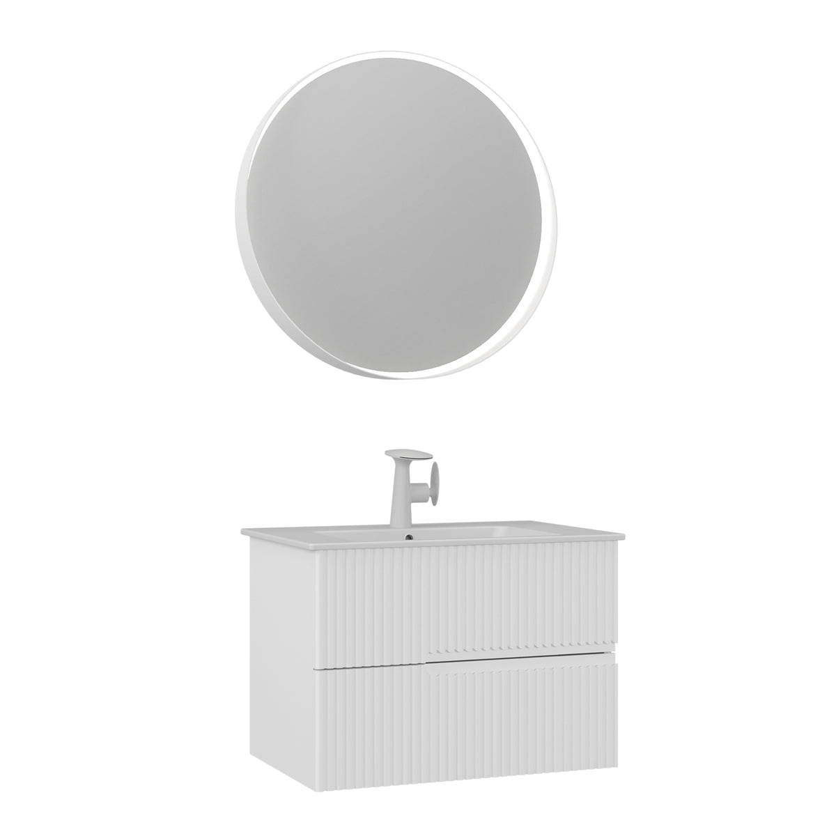 Orka Moonlight 70 cm Banyo Dolabı Takımı | Çift Çekmeceli | Mat Beyaz