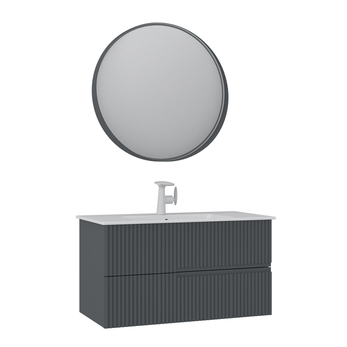 Orka Moonlight 90 cm Banyo Dolabı Takımı | Çift Çekmeceli | Mat Antrasit
