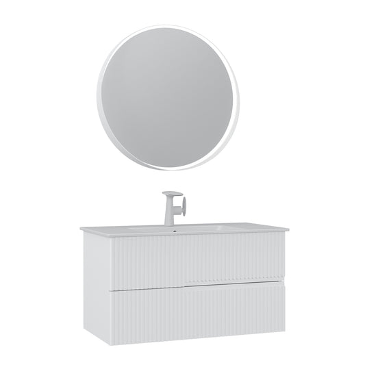 Orka Moonlight 90 cm Banyo Dolabı Takımı | Çift Çekmeceli | Mat Beyaz