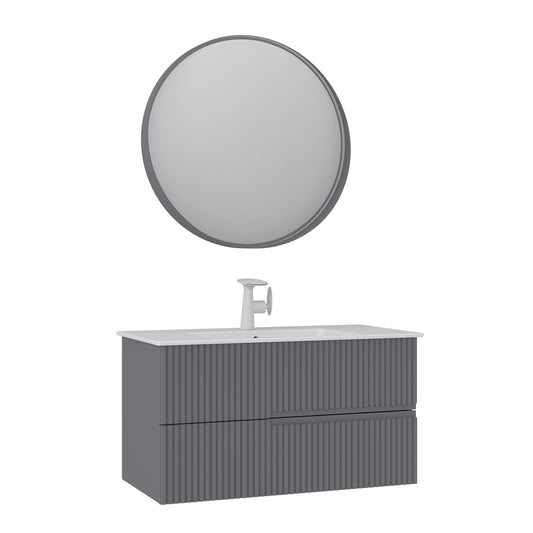Orka Moonlight 90 cm Banyo Dolabı Takımı | Çift Çekmeceli | Mat Gri
