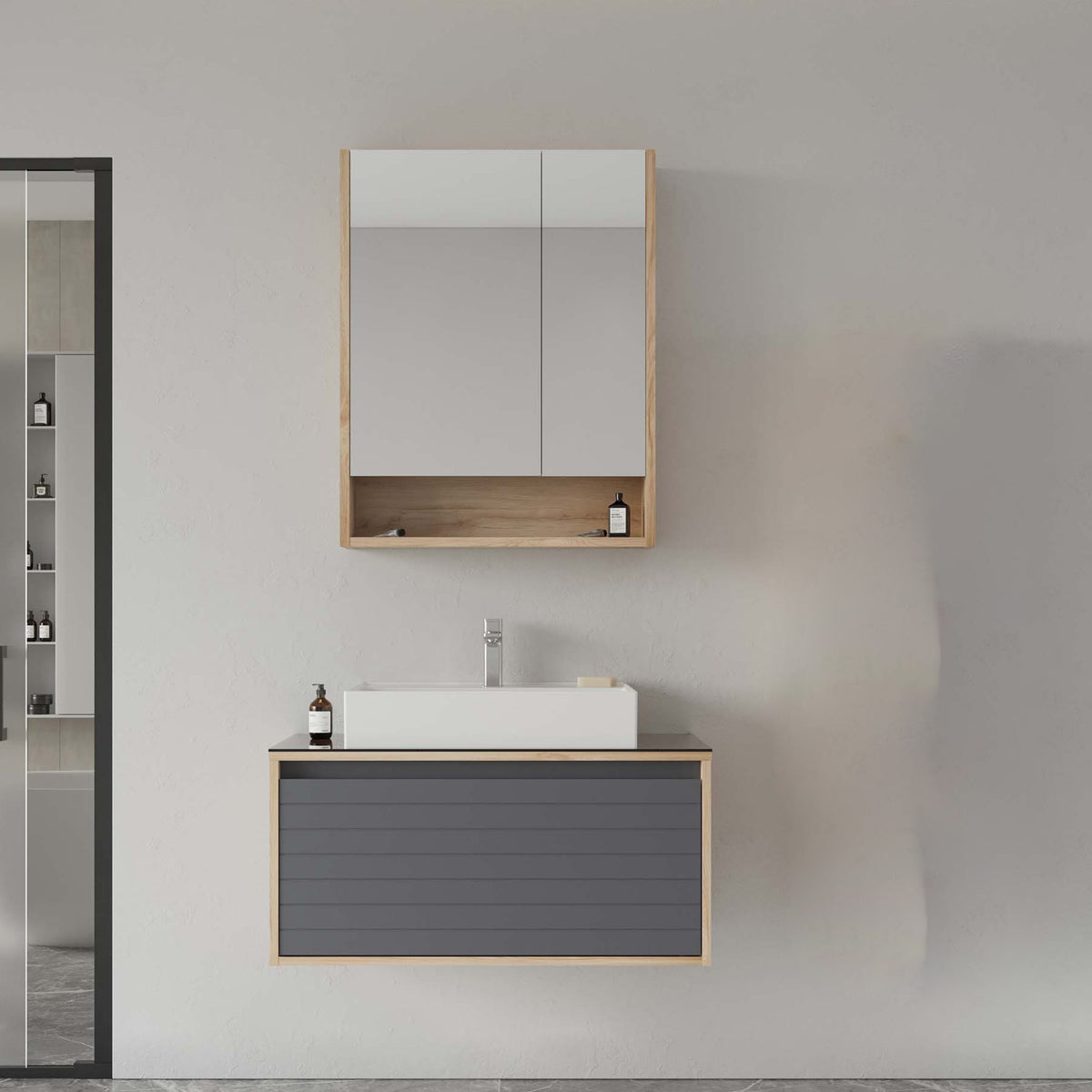 Orka Prato 80 cm Banyo Dolabı Takımı | Legnano Antrasit