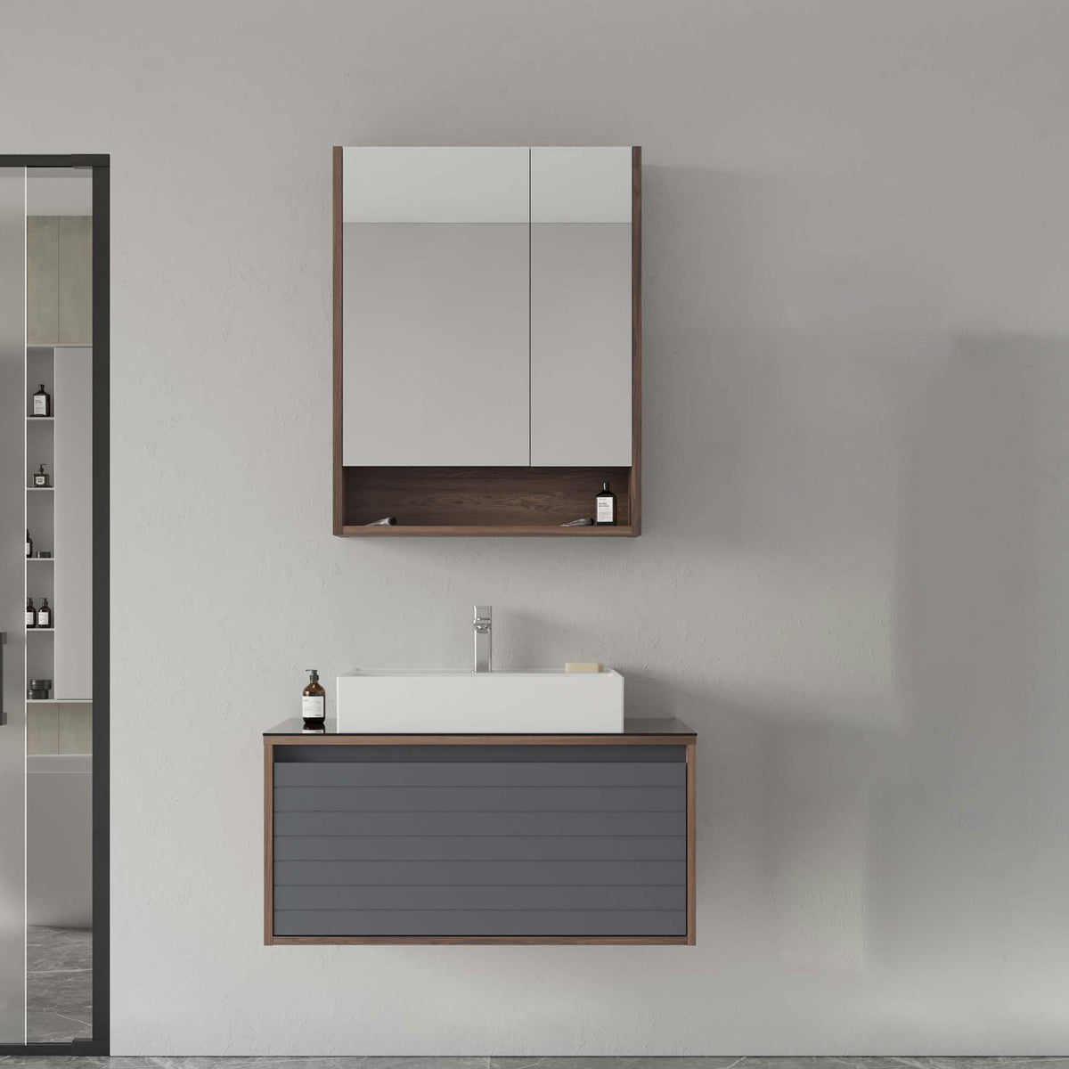 Orka Prato 80 cm Banyo Dolabı Takımı | Navaro Antrasit
