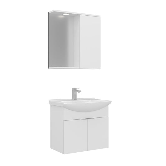 Orka Purus 65 cm Kapaklı Aynalı Dolaplı Banyo Dolabı Takımı | Spot Aynalı | Beyaz
