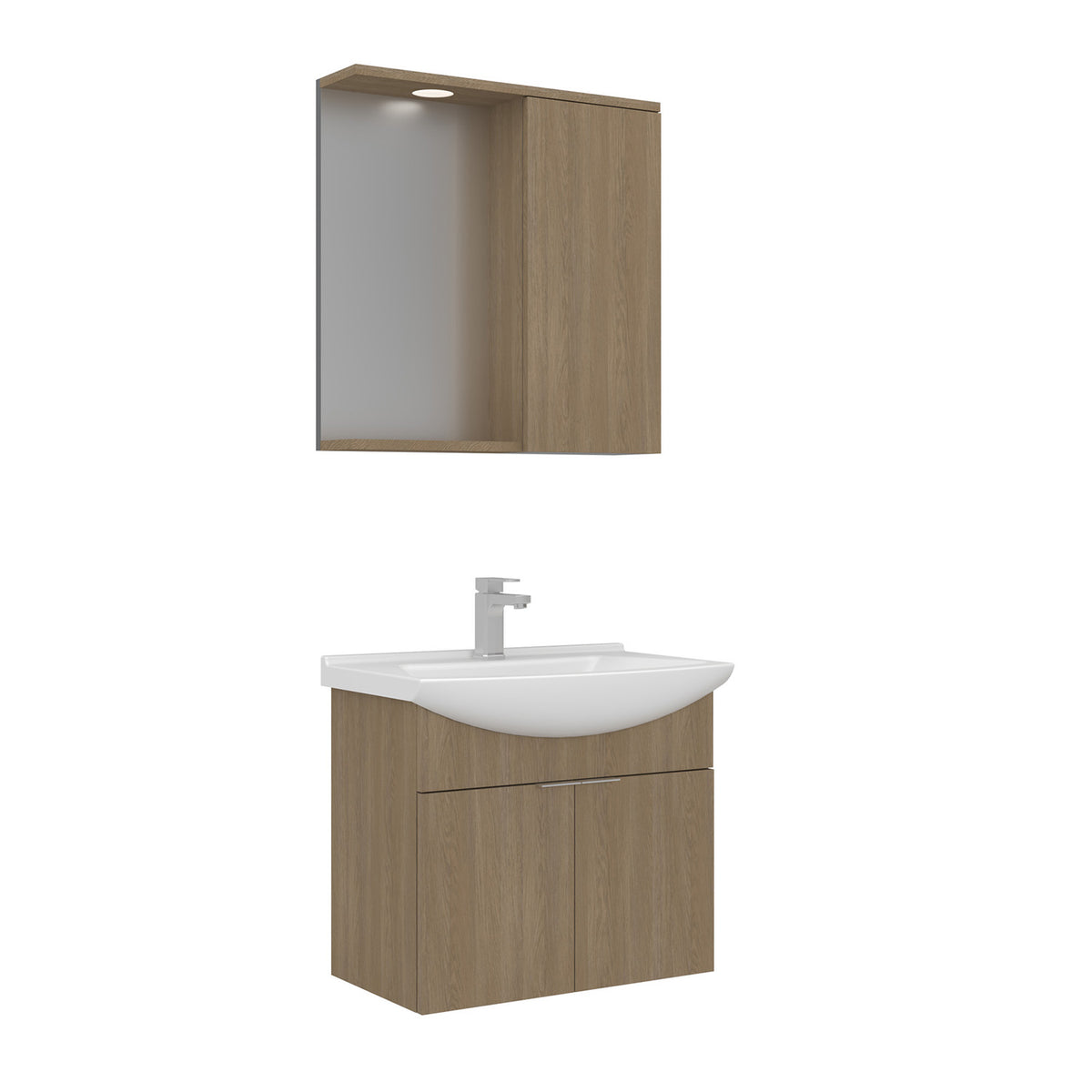 Orka Purus 65 cm Kapaklı Aynalı Dolaplı Banyo Dolabı Takımı | Spot Aynalı | Budva