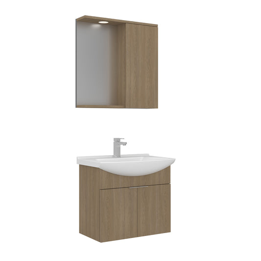 Orka Purus 65 cm Kapaklı Aynalı Dolaplı Banyo Dolabı Takımı | Spot Aynalı | Budva