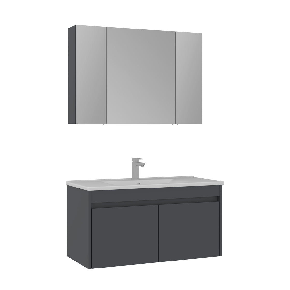 Orka Side 100 cm Kapaklı Banyo Dolabı Takımı | Mat Antrasit