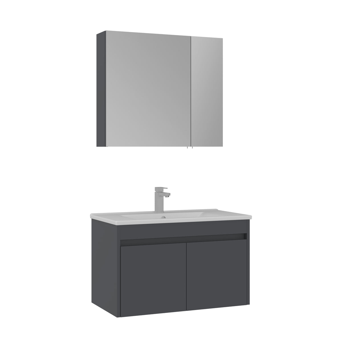 Orka Side 85 cm Kapaklı Banyo Dolabı Takımı | Mat Antrasit